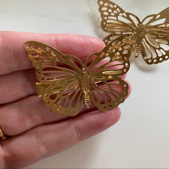 Chic thin gold butterfly filigree hair clips - Picture 8 of 8
